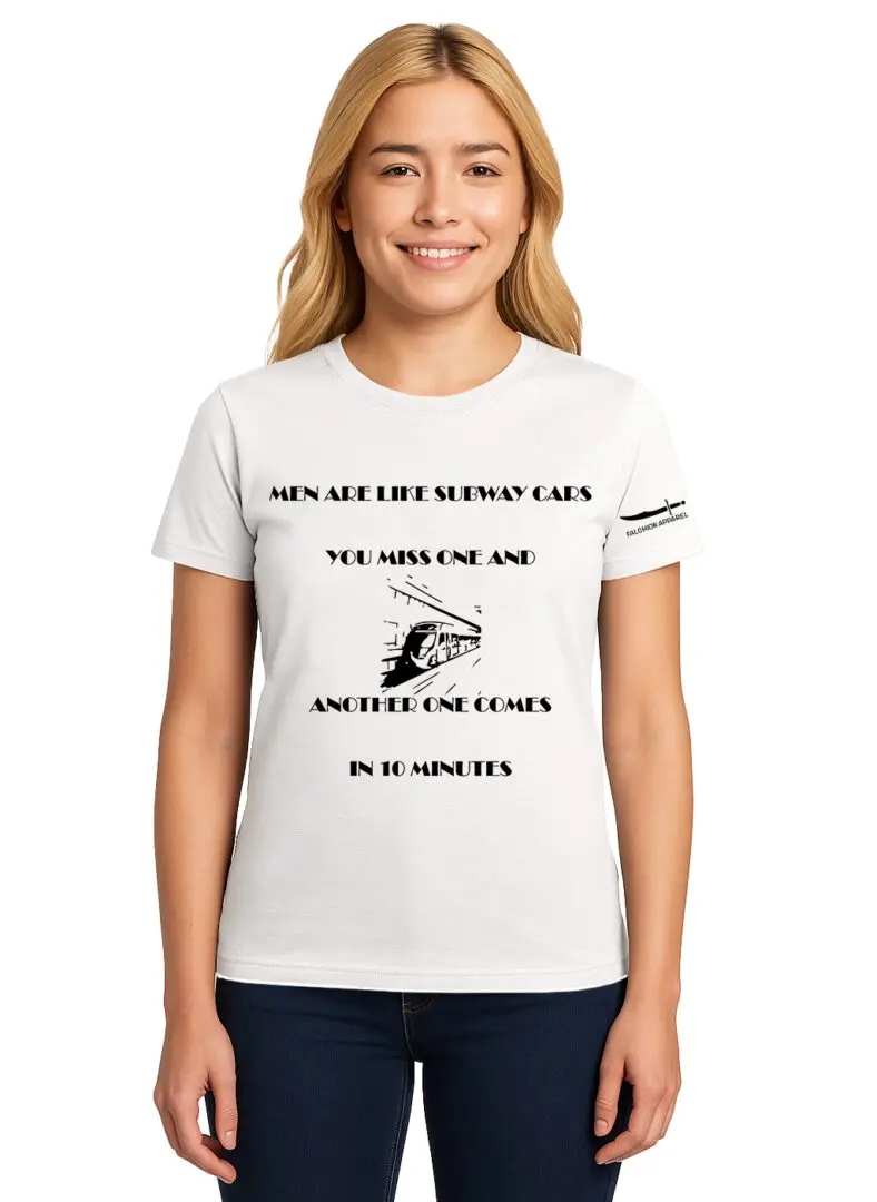 Woman wearing a white t-shirt with a motivational quote about self-worth.